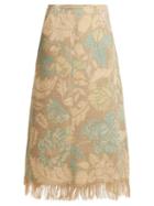 Matchesfashion.com Acne Studios - Fringed Floral Print A Line Skirt - Womens - Beige