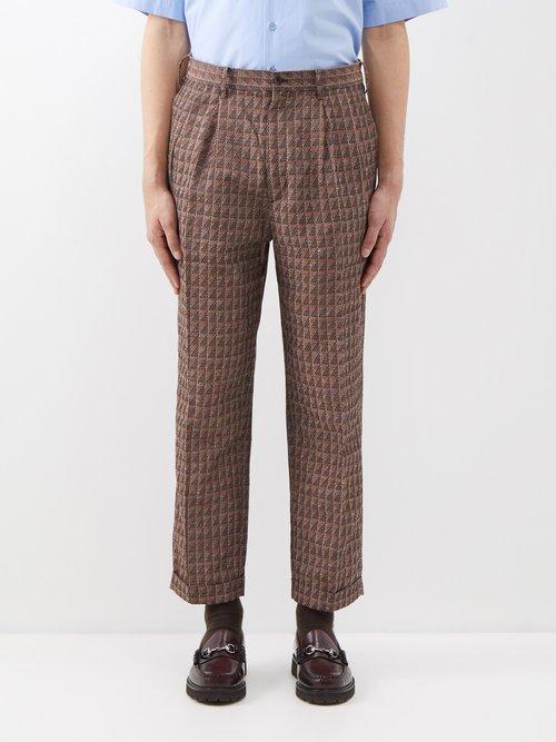 Needles - Tucked Geometric-jacquard Cotton-blend Trousers - Mens - Orange