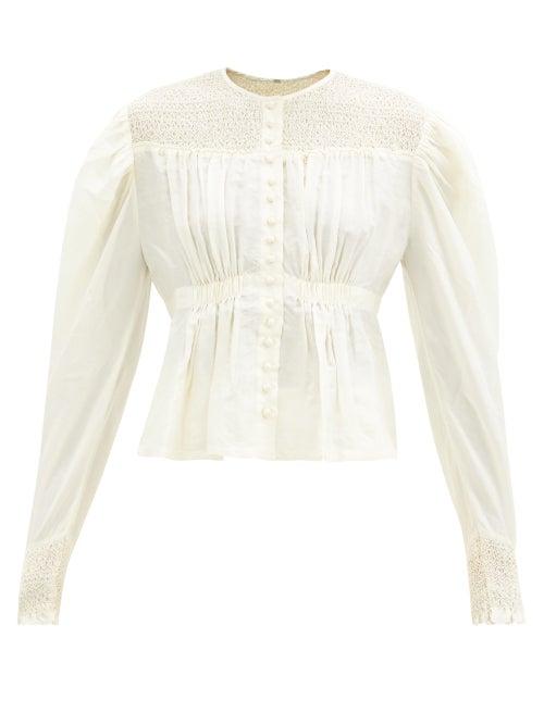Matchesfashion.com Mimi Prober - Margarete Smocked Organic-silk Blouse - Womens - Ivory