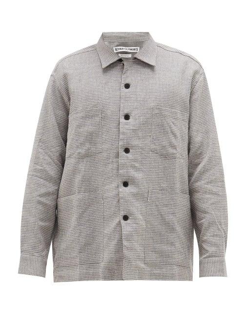 Matchesfashion.com Schnayderman's - Patch-pocket Checked Linen-blend Twill Shirt - Mens - Grey