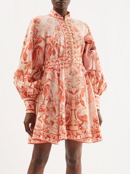 Zimmermann - Lyre Botanical-print Voile Mini Dress - Womens - Red Print
