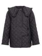Matchesfashion.com Ganni - Ruffled-collar Quilted-ripstop Coat - Womens - Black