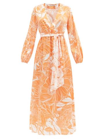Mary Katrantzou Mary-mare - Ithaki Printed Twill Wrap Dress - Womens - Orange Print