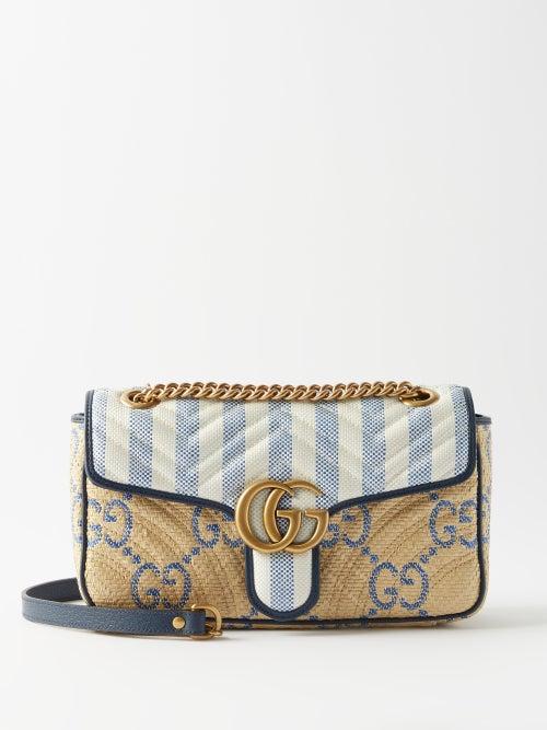 Gucci - Gg Marmont 2.0 Faux-raffia Shoulder Bag - Womens - Blue Beige