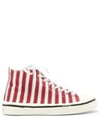 Ladies Shoes Marni - Painted Stripe High-top Cotton-canvas Trainers - Womens - Red Stripe