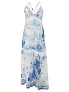 Matchesfashion.com Camilla - Beaded Crossover-back Floral-print Silk Maxi Dress - Womens - Blue White