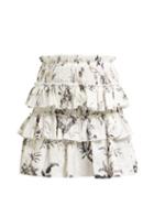Matchesfashion.com Sir - Marele Ruffled Linen Mini Skirt - Womens - White Multi