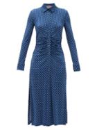 Matchesfashion.com Altuzarra - Polka-dot Ruched-waist Shirt Dress - Womens - Blue Multi