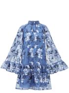 Matchesfashion.com Erdem - Concetta Floral-embroidered Organza Mini Dress - Womens - Blue