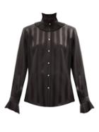 Matchesfashion.com Dolce & Gabbana - Flounced Stripe-jacquard Silk-satin Blouse - Womens - Black