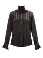 Matchesfashion.com Dolce & Gabbana - Flounced Stripe-jacquard Silk-satin Blouse - Womens - Black