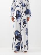 Alexander Mcqueen - Bell Flower-print Silk Wide-leg Trousers - Womens - Blue White