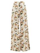 Matchesfashion.com Adriana Degreas - Leopard Orchid-print Voile Palazzo Trousers - Womens - White Print