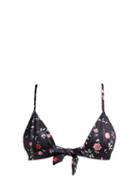 Matchesfashion.com Ganni - Jackson Floral Print Triangle Bikini Top - Womens - Black