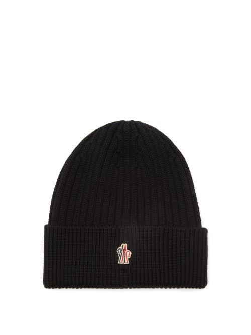 Moncler Grenoble - Logo-patch Ribbed-wool Beanie Hat - Mens - Black