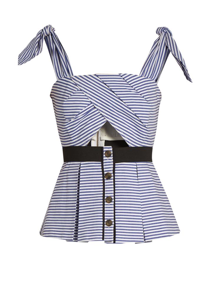 Self-portrait Tie-shoulder Striped Top