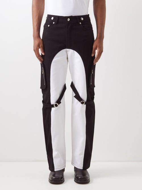 Youths In Balaclava - Colour-blocked Cotton-canvas Cargo Trousers - Mens - Black White