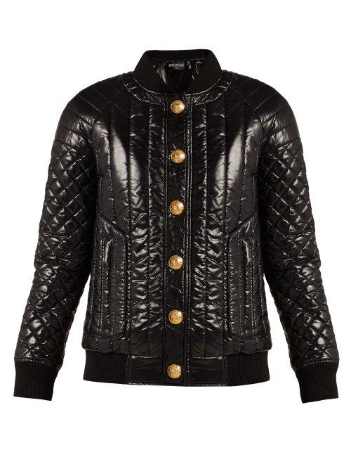 Matchesfashion.com Balmain - Quilted High Shine Bomber Jacket - Womens - Black