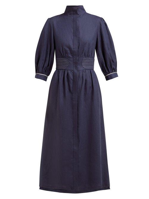 Matchesfashion.com Zeus + Dione - Melina Linen Midi Dress - Womens - Navy