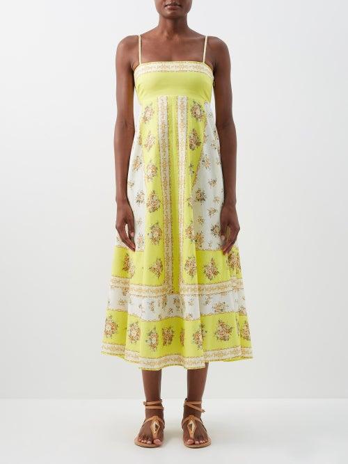Ale Mais - Catalina Floral-print Cotton-blend Voile Dress - Womens - Yellow Print