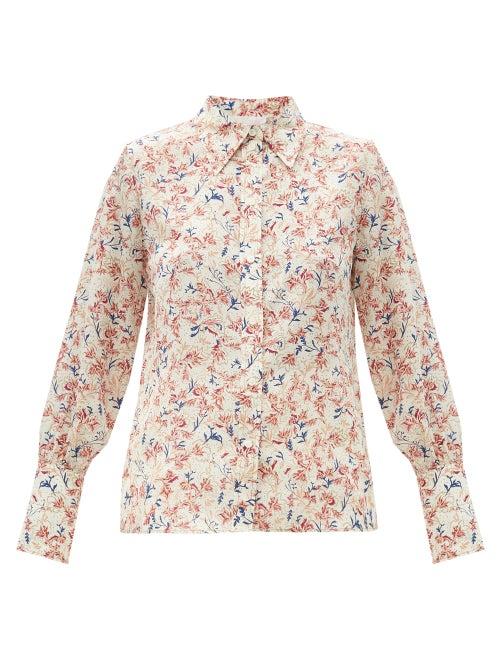 Matchesfashion.com Chlo - Floral-print Silk Blouse - Womens - Pink White