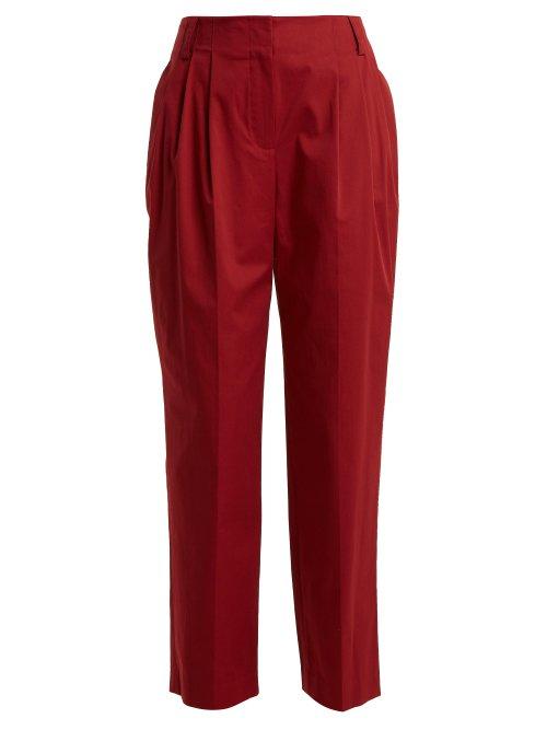 Matchesfashion.com Diane Von Furstenberg - Pleated Stretch Cotton Trousers - Womens - Burgundy