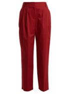 Matchesfashion.com Diane Von Furstenberg - Pleated Stretch Cotton Trousers - Womens - Burgundy