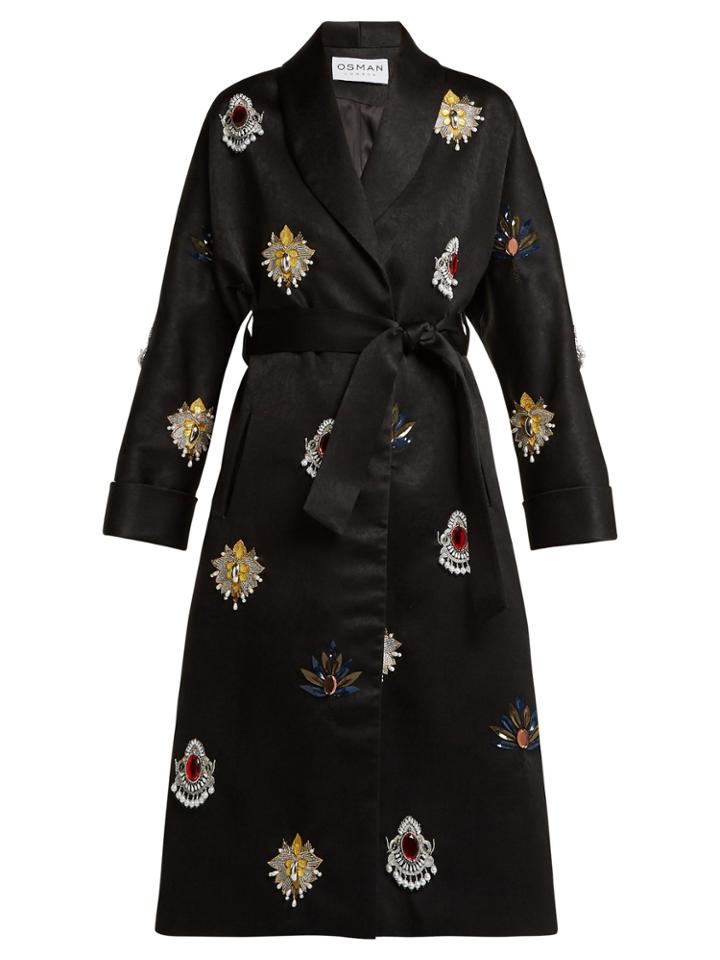Osman Margeaux Embellished Satin Coat