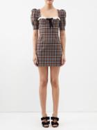 Alessandra Rich - Sweetheart-neck Checked Wool Mini Dress - Womens - Brown Multi