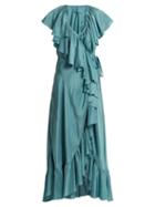 Matchesfashion.com Loup Charmant - Callela Ruffled Silk Wrap Dress - Womens - Blue