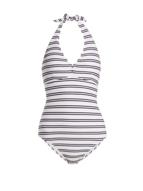 Matchesfashion.com Heidi Klein - Bequia Striped Halterneck Swimsuit - Womens - White Stripe