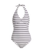 Matchesfashion.com Heidi Klein - Bequia Striped Halterneck Swimsuit - Womens - White Stripe