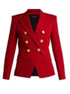 Matchesfashion.com Balmain - Double Breasted Wool Grain De Poudre Blazer - Womens - Red