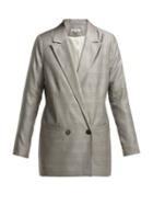 Matchesfashion.com Ganni - Merkel Double Breasted Silk And Wool Blend Blazer - Womens - Grey
