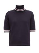 Matchesfashion.com Thom Browne - Striped Cotton Piqu Roll Neck T Shirt - Womens - Navy
