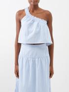 Bird & Knoll - River Striped One-shoulder Cotton Top - Womens - Blue Stripe