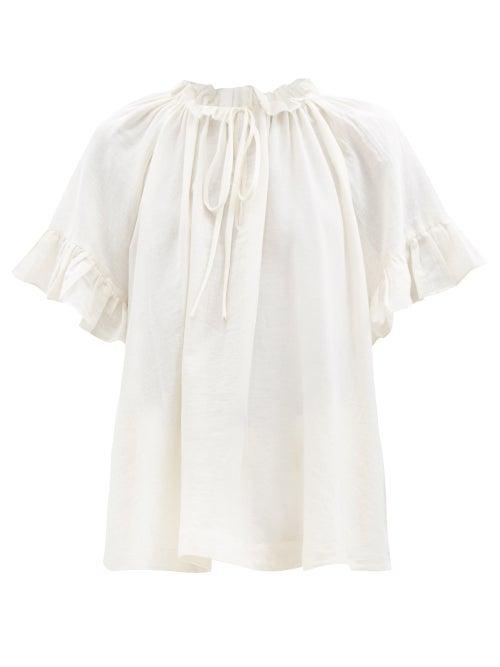 Loup Charmant - Marina Ruffled Organic-cotton Voile Top - Womens - Beige