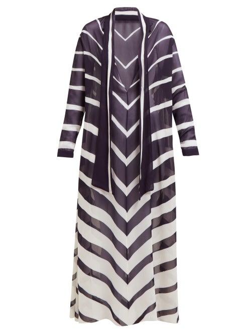 Matchesfashion.com Odyssee - Rivage Chevron Printed Chiffon Maxi Dress - Womens - Navy