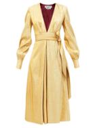 Matchesfashion.com Franoise - Waist-tie Lam Midi Dress - Womens - Gold