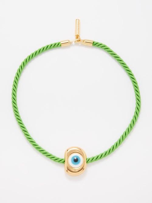 Timeless Pearly - Evil Eye Gold-plated Rope Necklace - Womens - Green Multi