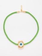 Timeless Pearly - Evil Eye Gold-plated Rope Necklace - Womens - Green Multi