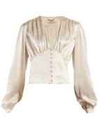 Matchesfashion.com Saint Laurent - V Neck Satin Blouse - Womens - Ivory
