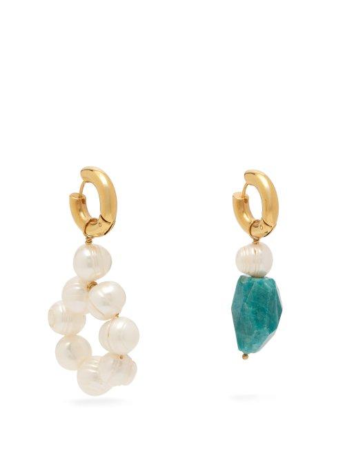 Matchesfashion.com Timeless Pearly - Mismatched Pearl And Bead Drop Earrings - Womens - Black