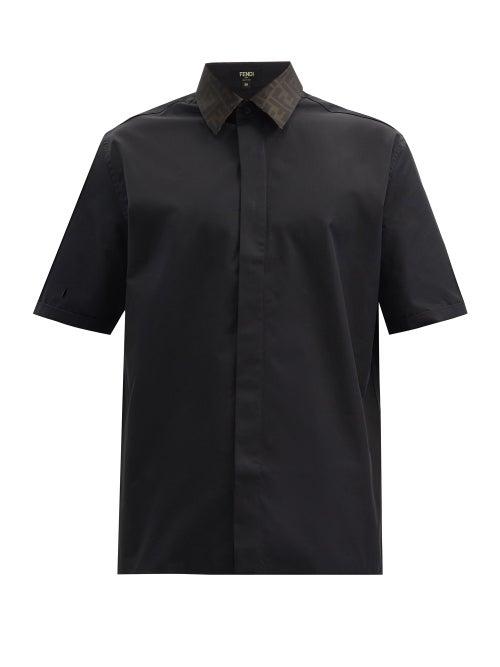 Matchesfashion.com Fendi - Logo-collar Cotton-poplin Shirt - Mens - Black