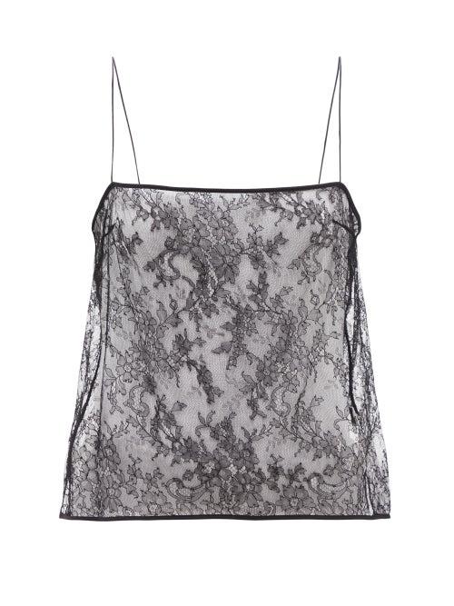Khaite - Sadie Square-neck Floral-lace Tank Top - Womens - Black