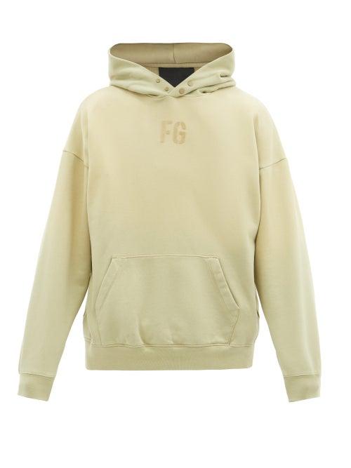 Mens Rtw Fear Of God - Flocked Logo-print Cotton-jersey Hooded Sweatshirt - Mens - Light Green
