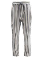 Matchesfashion.com Marrakshi Life - Striped Drawstring Cotton-blend Trousers - Mens - Navy Multi