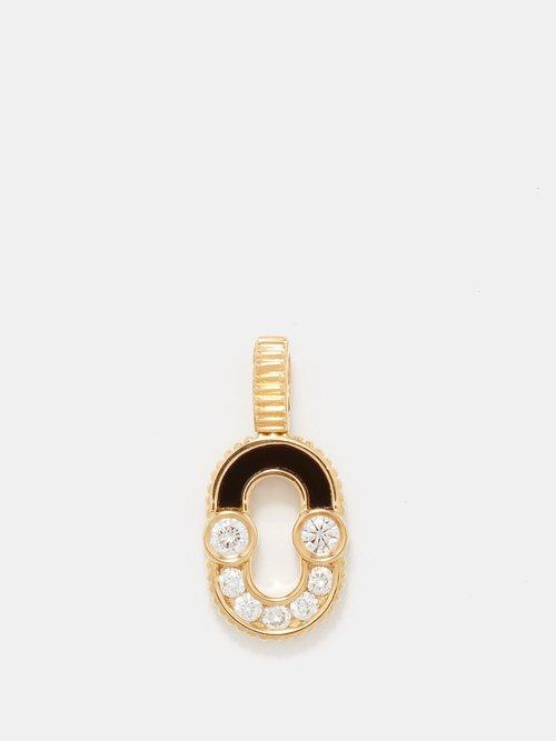 Viltier - Magnetic Semi Diamond, Onyx & 18kt Gold Charm - Womens - Black Multi