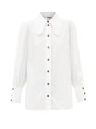 Ganni - Puffed-sleeve Poplin Shirt - Womens - White