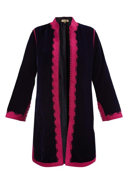 Matchesfashion.com Muzungu Sisters - Fatima Woven-trim Velvet Jacket - Womens - Navy Multi